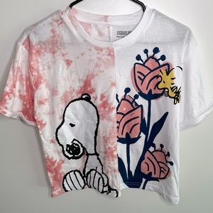 NWT Snoopy Peanuts cropped graphic tee tie-dye color block